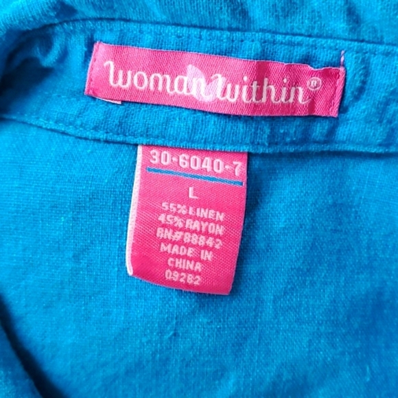 Woman Within Pool Blue Long Sleeve Plus Size Linen Blend Button Shirt Size Large - Picture 13 of 13